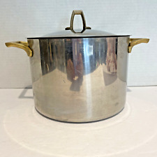 Paul Revere 1801 3 Quart Pot w Lid Copper Core Stainless 2 Brass Handles VTG picture