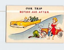 Postcard Our Trip Before And After With Couple Car Comic Art Print picture
