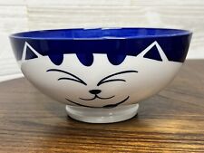 Maneki Neko Lucky Happy Cat 8” Serving Bowl Blue Kitty Microwaveable picture