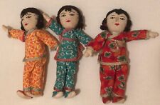 Set 3 VINTAGE  1960’s Chinese ADA LUM  Cloth Dolls Woman Girls Green Orange Red picture