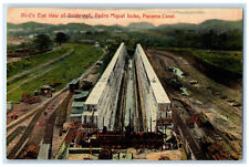 1912 Bird's Eye View of Guide Wall Pedro Miguel Locks Panama Canal Postcard picture