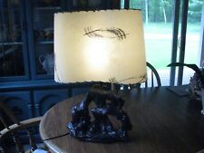 Vtg Driftwood Chalkware Table Lamp Light Fiberglass Shade picture