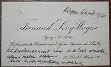 Fernand LEVY-WOGUE (1867-1944), WRITER, P.A., AUTOGRAPH BUSINESS CARD, 1920 picture