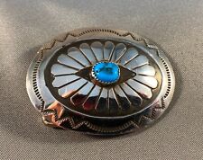 Small Navajo Tooled Sterling Silver & Turquoise Belt Buckle by Joann Begay, NEW picture