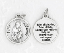 Saint St Anthony + Prayer -Silver Tone Round Medal. picture
