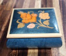 BEAUTIFUL Vintage Jobin Romance Swiss Music Box - Edelweiss, Blue Inlaid Wood picture