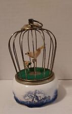 Vintage Toyo Brass Bird Cage Music Box Delft Windmill Porcelain Base picture