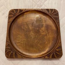 Vintage Asian tray decorative hand carved 6.5X6.75 picture