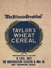Breakfast Cereal Bag Taylor's Cloth Burlap Bag Mt. Vernon Ohio 1930s 5lb NOS picture