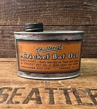 RARE Antique 1900s - 1930s Challenge Cricket Bat Oil Tin / Can. Lead Top.  picture