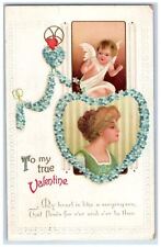 c1910's Valentine Angel Cherub Heart Pansies Flowers Embossed Antique Postcard picture