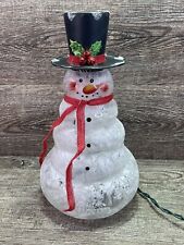 LED Holiday/Christmas Glass Frosted Blushing Snowman with Top Hat and Scarf picture