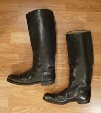 WW 2 11 German Leather Jack Boots Tall Stacked Heels Vintage 40s Riding picture