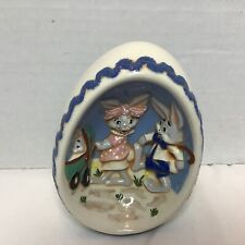 VTG 1976 Easter Egg Byron Molds Ceramic Diorama Bunny Rabbit Family &Chick picture