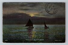 Moonlight On The Ocean, Sailboats, c1909 Vintage Souvenir Postcard picture