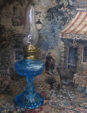 ITEM # 143 Unlisted Rare Blue Miniature Glass Blue Oil Stand Lamp Loads Detail picture