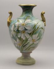 Porcelain Urn Vase with Gold Handles, Signed by Artist 