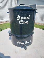Speckled Enamel Black Double Steam Pot 15” Lobster Clam Broth Spigot - 3 Pc Set picture