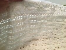 vtg CONCORD MILLS off white Thermal 100% cotton blanket satin embroidered edge picture