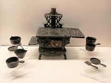 CRESCENT Vintage Mini Toy Cast Iron Wood Stove Pots + Pans + Accessories  picture