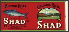 COLUMBIA RIVER SHAD, Washington, Seafood, AN ORIGINAL 1920’s TIN CAN LABEL picture