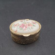 Vintage Italian Micro Mosaic Brass Pillbox Trinketbox with Floral Design picture