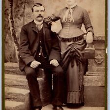 c1880s Wilkes-Barre, PA Woman Holds Ancient Handbag Cabinet Card Photo Couple B9 picture