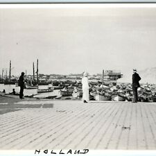 c1930s Holland Race Boat Harbor Real Photo Pier Ocean Sea Tourism Ships Vtg A45 picture