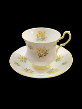 Vintage 1970s Royal Dover Teacup & Saucer Ribbed YELLOW Flowers & Trim England picture