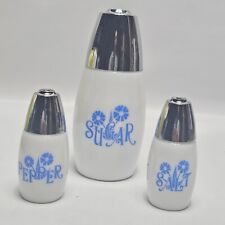 VTG Westinghouse Gemco Sugar Salt Pepper Shakers Cornflower Blue Milk Glass picture