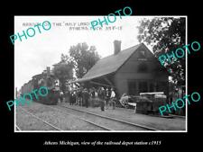 OLD 8x6 HISTORIC PHOTO OF ATHENS MICHIGAN THE RAILROAD DEPOT STATION c1915 picture