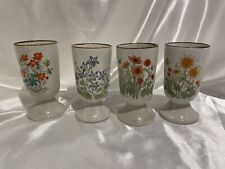 Set 4 Vtg Coree Stoneware Cordial Dessert Egg French Wild Flowers Cups picture