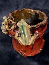 Japanese Pottery Earthenware Brush Pot Washer Tadpoles 5.5” picture