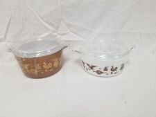 Vintage Early American Pyrex Casseroles Brown & White w Gold picture