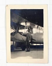 WWI Soldier Posing Next to an Early Fighter Plane; Small Antique Original Photo picture