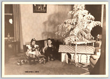 Original Old Vintage Indoor Photo Family Boy Girl Kids Toys Christmas Tree 1939 picture