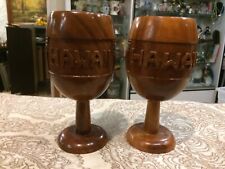 Pair Of Vintage Mid Century Modern Wood Artist Hawaiian Mug Cup Hawaii Glasses picture