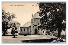 c1940's Public Library Building Bath Maine ME Unposted Vintage Postcard picture
