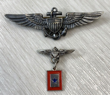 Original WWII US Navy Aviator Pilot Wings 1/20 10K & Sterling Sweetheart Son Pin picture