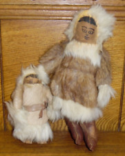 Two Folk Art Handmade Eskimo Dolls picture