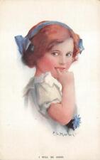 YOUNG GIRL I WILL BE GOOD ENGLAND ARTIST SIGNED C. W. BARBER POSTCARD (c. 1910) picture