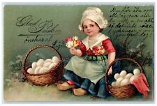 c1910's Easter Sweden Dutch Girl With Eggs In Basket Embossed Antique Postcard picture