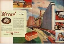 1946 PRR Pennsylvania Railroad Giant Grain Mill Bread field to table 2-page Ad picture