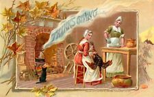 Thanksgiving Day Series Pilgrim Women Embossed Raphael Tuck Postcard C1910 picture