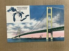Postcard Michigan MI Straits of Mackinac Bridge Ship Vintage PC picture