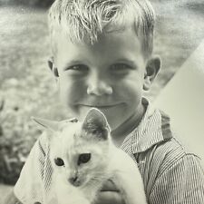IC Photograph Boy Holding Cat Kitty Kitten Portrait picture