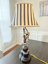 Vintage Resin Kicking Clown On Ball Lamp With Wood Base And Matching Lamp Shade picture