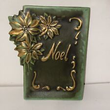 Vintage MCM Hand Painted Green with Gold Accents Noel Christmas Trinket Dish picture