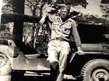 C2) Found Photo Photograph Army Man Guy Leaning On Old Jeep Artistic 1940's picture