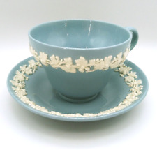 Vintage Wedgwood Footed Cup & Saucer Cream on Lavender blue embossed England picture